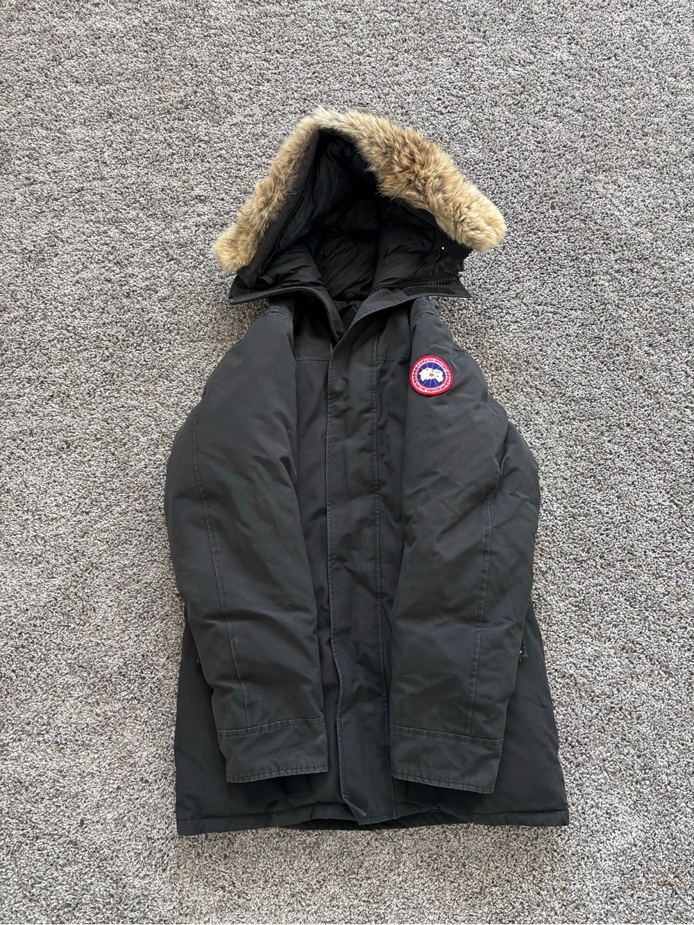 Canada Goose Black Hooded Puffer with Fur-Trim